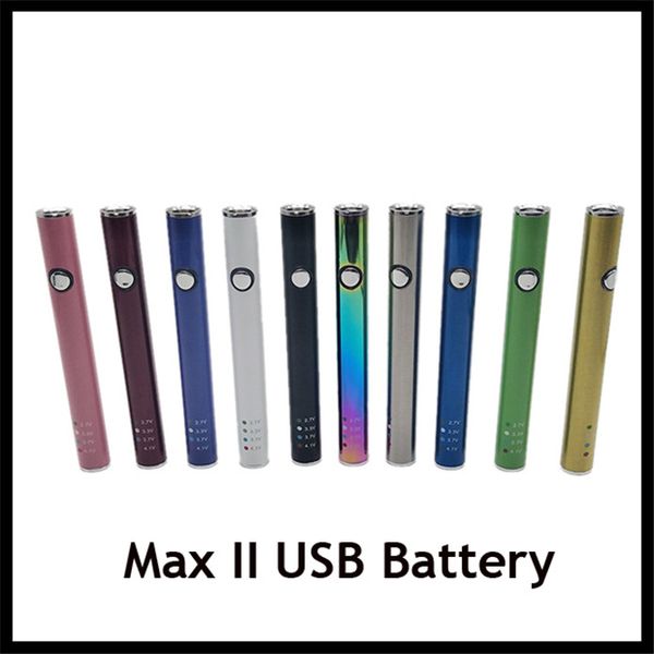 Новейшая аккумуляторная батарея MAX II 450 мАч 4 уровня с переменным напряжением Vape Pen Battery 510 Thread с нижней зарядкой USB
Новейшая аккумуляторная батарея MAX II 450 мАч 4 уровня с переменным напряжением Vape Pen Battery 510 Thread с нижней зарядкой USB