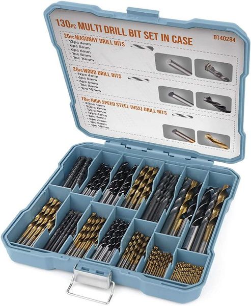hi-spec 130pc drill bit set titanium-coated hss steel bits masonary drill power tool accessories for metal plastic woodworking
hi-spec 130pc drill bit set titanium-coated hss steel bits masonary drill power tool accessories for metal plastic woodworking