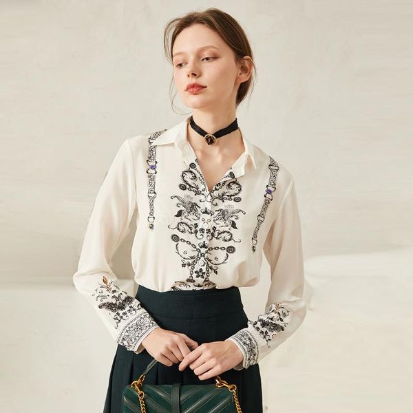 100% silk blouse women shirt vintage printed turn-down collar long sleeves translucent fabric casual elegant new fashion, White
100% silk blouse women shirt vintage printed turn-down collar long sleeves translucent fabric casual elegant new fashion, White
