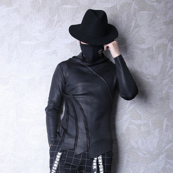autumn and wintermen's slim high collar long sleeve hoodies personality irregular stitching coated snake skin hoodies, Black
autumn and wintermen's slim high collar long sleeve hoodies personality irregular stitching coated snake skin hoodies, Black