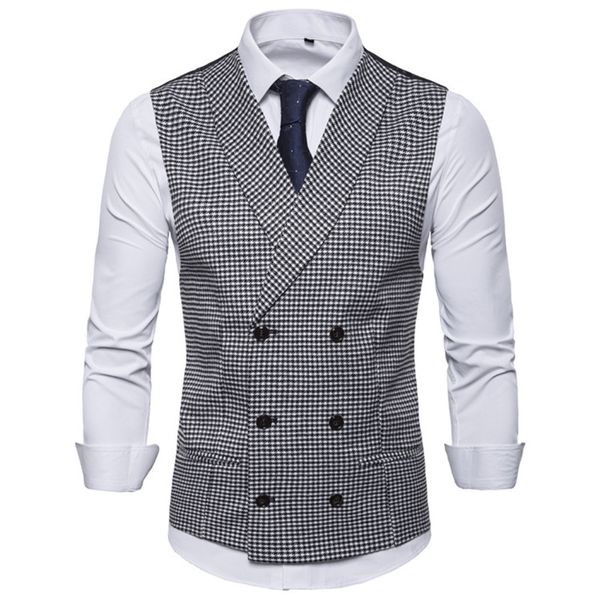 csbc-9696 new fashion autumn new men's casual lapel british style houndstooth double-breasted suit vest, Black;white
csbc-9696 new fashion autumn new men's casual lapel british style houndstooth double-breasted suit vest, Black;white