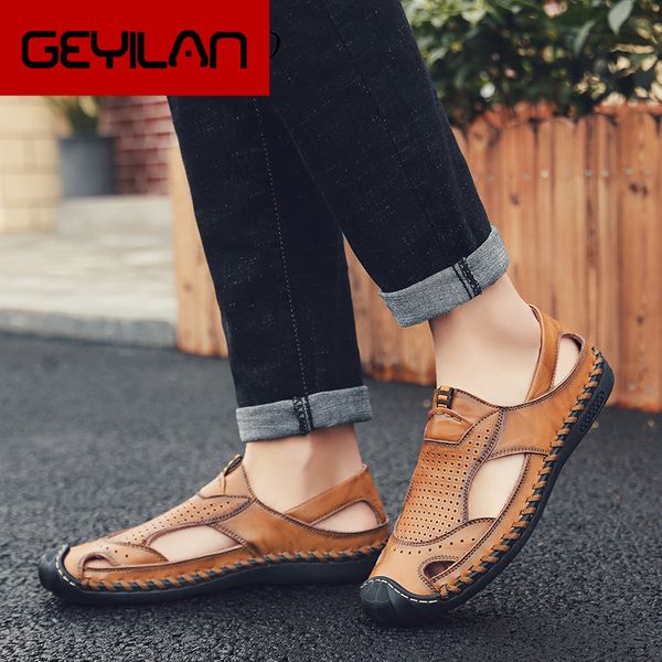 men sandals genuine leather summer shoes for men 2019 new fashion solid male toe closed holiday beach sandals light, Black
men sandals genuine leather summer shoes for men 2019 new fashion solid male toe closed holiday beach sandals light, Black