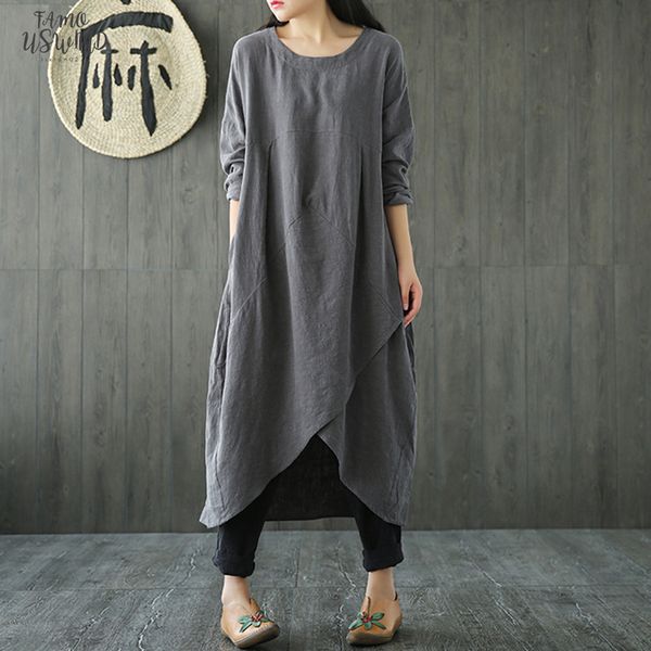 women 100% cotton autumn long sleeve irregular hem loose soid midi dress vintage vestido casual party tunic dresses robe sundress, Black;gray
women 100% cotton autumn long sleeve irregular hem loose soid midi dress vintage vestido casual party tunic dresses robe sundress, Black;gray