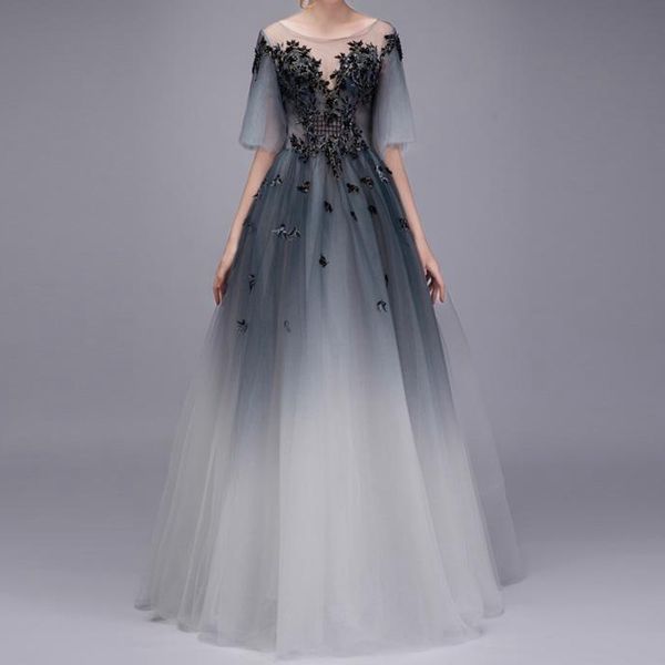sheer neck a line prom dresses with 1/2 poet sleeve floor length elegant prom dresses with 3d appliques illusion bodice lace prom dresses, Black
sheer neck a line prom dresses with 1/2 poet sleeve floor length elegant prom dresses with 3d appliques illusion bodice lace prom dresses, Black