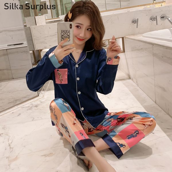 silka surplus silk satin pajamas pyjamas set long sleeve sleepwear pajamas suit female homewear autumn women 2 piece set, Black;red 
silka surplus silk satin pajamas pyjamas set long sleeve sleepwear pajamas suit female homewear autumn women 2 piece set, Black;red