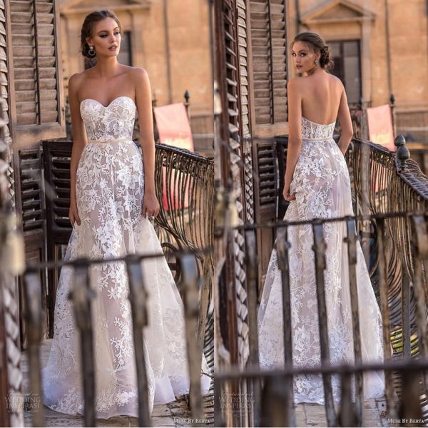 2019 berta full lace mermaid wedding dresses sweetheart zipper back floor length plus size high waistline sash bridal gowns, White 
2019 berta full lace mermaid wedding dresses sweetheart zipper back floor length plus size high waistline sash bridal gowns, White