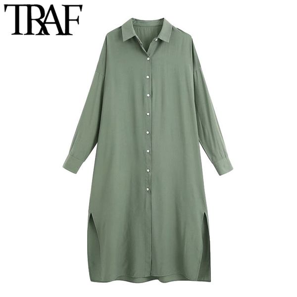 traf women chic fashion solid cozy midi shirt dress vintage lapel collar long sleeve side vents female dresses vestidos, Black;gray
traf women chic fashion solid cozy midi shirt dress vintage lapel collar long sleeve side vents female dresses vestidos, Black;gray