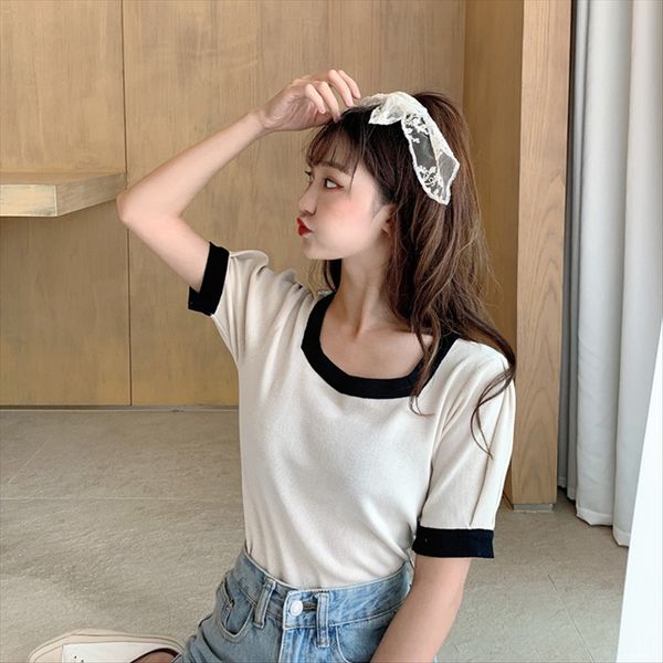 xiaoxiangfeng bubble sleeve female 2020 sweet pink square collar t-shirt french knitted short sleeve t-shirt, White
xiaoxiangfeng bubble sleeve female 2020 sweet pink square collar t-shirt french knitted short sleeve t-shirt, White