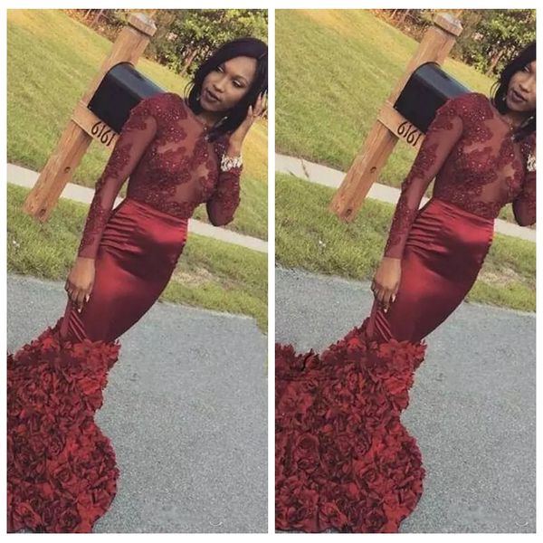 2019 sheer long sleeves burgundy lace appliques slim mermaid prom dresses beading backless evening party gowns formal special occasion, Black
2019 sheer long sleeves burgundy lace appliques slim mermaid prom dresses beading backless evening party gowns formal special occasion, Black