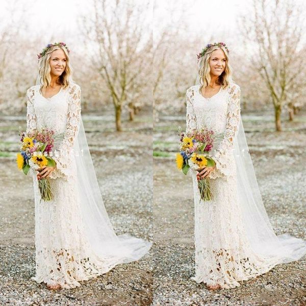 lace country bohemian wedding dresses long sleeve v neck beach boho wedding gowns vestidos de novia plus size bridal gowns, White
lace country bohemian wedding dresses long sleeve v neck beach boho wedding gowns vestidos de novia plus size bridal gowns, White
