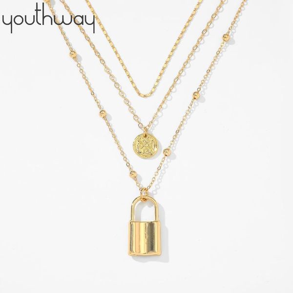 3pcs set multi layer lock portrait pendants necklaces for women gold metal key padlock pendant necklace new design jewelry gift, Silver 
3pcs set multi layer lock portrait pendants necklaces for women gold metal key padlock pendant necklace new design jewelry gift, Silver