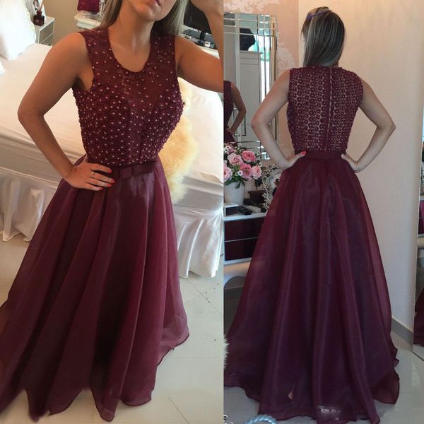 2019 burgundy long prom dresses lace with beads sheer jewel sheath organza floor length evening gowns formal women special occasion dress, Black
2019 burgundy long prom dresses lace with beads sheer jewel sheath organza floor length evening gowns formal women special occasion dress, Black