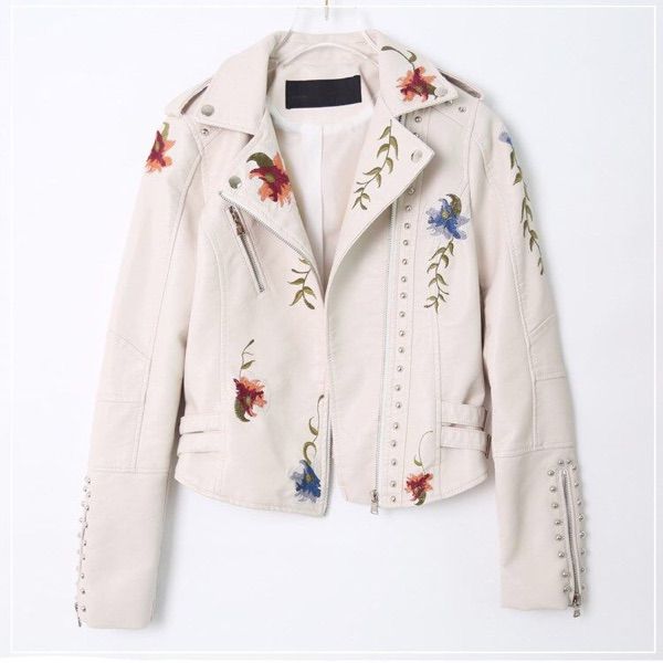 women black beige floral print embroidery faux soft leather jacket coat casual pu motorcycle punk outerwear turn-down collar
women black beige floral print embroidery faux soft leather jacket coat casual pu motorcycle punk outerwear turn-down collar