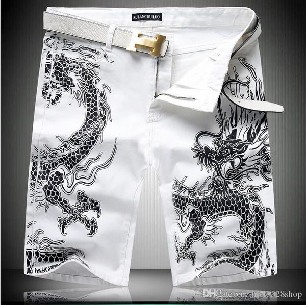 men's elastic denim shorts jeans male pants youth knee length trousers printing dragon white summer for men, Blue
men's elastic denim shorts jeans male pants youth knee length trousers printing dragon white summer for men, Blue