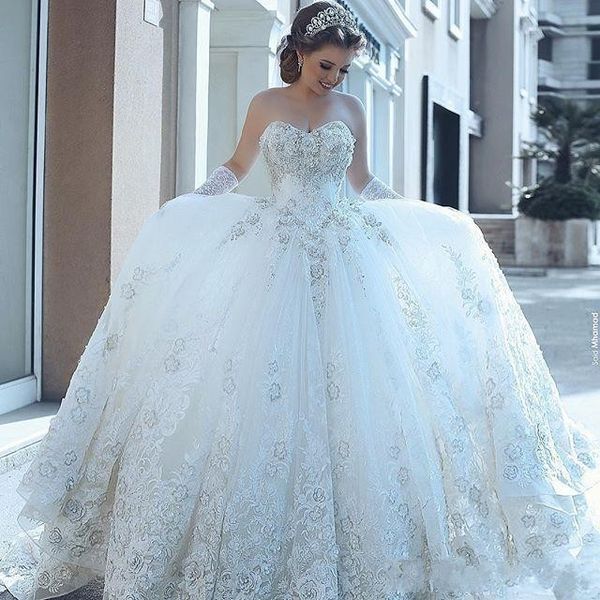new luxury ball gown wedding dresses sweetheart lace 3d-floral appliques backless sleeveless sweep train custom formal bridal gowns, White
new luxury ball gown wedding dresses sweetheart lace 3d-floral appliques backless sleeveless sweep train custom formal bridal gowns, White