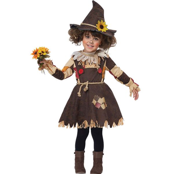 children the wizard of oz scarecrow stage performance costume halloween cosplay girls witch costume, Black;red
children the wizard of oz scarecrow stage performance costume halloween cosplay girls witch costume, Black;red
