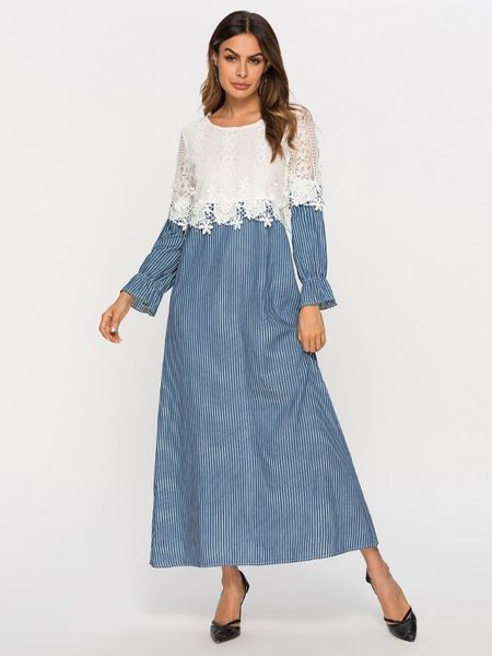 elegant muslim lace maxi dress striped abaya long robe gowns thobe kimono loose ramadan middle east arab islamic clothing, Black;gray
elegant muslim lace maxi dress striped abaya long robe gowns thobe kimono loose ramadan middle east arab islamic clothing, Black;gray