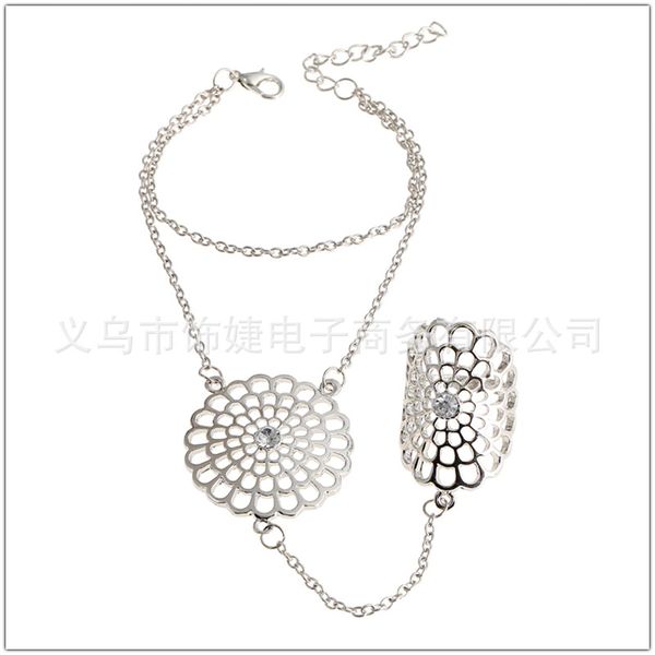 link, chain s europe and the united states fashion simple hollow flower scone dream net even finger bracelet ring, Black
link, chain s europe and the united states fashion simple hollow flower scone dream net even finger bracelet ring, Black