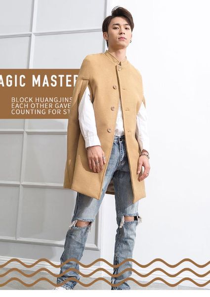khaki color stand collar medium-length woollen cloth western-style fashion coat men's cape cape winter personalit, Black
khaki color stand collar medium-length woollen cloth western-style fashion coat men's cape cape winter personalit, Black