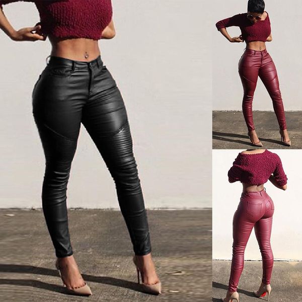 women casual slim solid patchwork pockets straight leather button, zipper ankle length high waist pants, Black;white
women casual slim solid patchwork pockets straight leather button, zipper ankle length high waist pants, Black;white