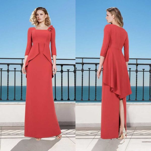 2020 модные платья для мамы невесты квадратные шеи длинные рукава вечерние платья молния назад сплит длиной до пола свадебное платье для гос, Black;red