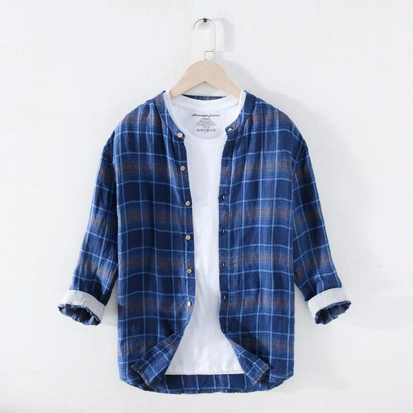 men's plaid shirt casual pure linen loose three quarter sleeve gingham shirts man collar clothing y2722, White;black
men's plaid shirt casual pure linen loose three quarter sleeve gingham shirts man collar clothing y2722, White;black