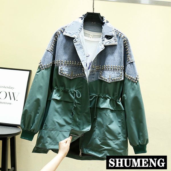 women trench coat oversized drawstring waist jeans overcoats female loose spring letter rivet beaded denim coat chaqueta mujer, Tan;black
women trench coat oversized drawstring waist jeans overcoats female loose spring letter rivet beaded denim coat chaqueta mujer, Tan;black