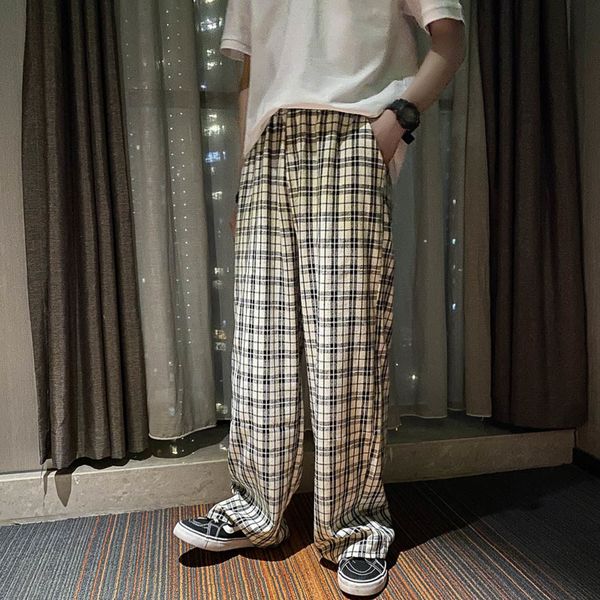 men's pants korean plaid fashion hit color retro casual men streetwear wild loose drawstring straight trousers mens s-3xl, Black
men's pants korean plaid fashion hit color retro casual men streetwear wild loose drawstring straight trousers mens s-3xl, Black