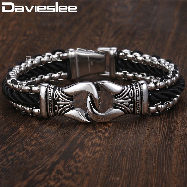 davieslee fashion mens man-made leather bracelet stainless steel box link knot charm wristband 12/13mm silver gold dhb496, Golden;silver
davieslee fashion mens man-made leather bracelet stainless steel box link knot charm wristband 12/13mm silver gold dhb496, Golden;silver