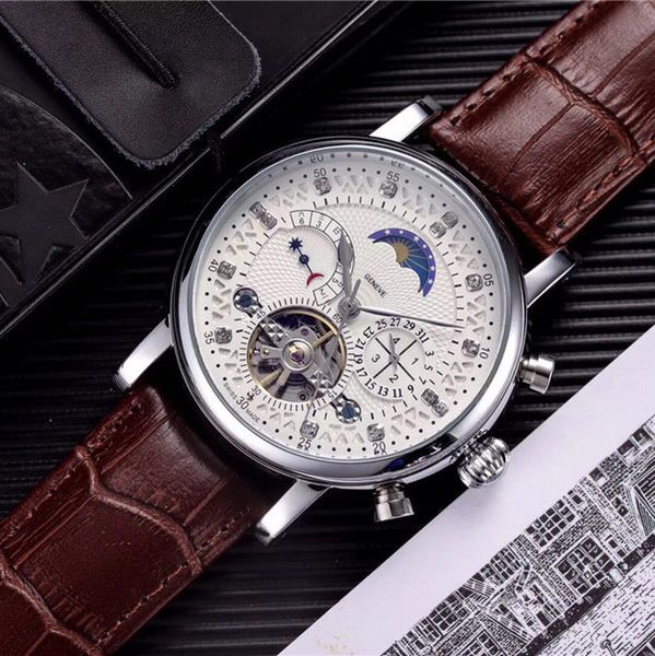 mens gift for watches men mechanical automatic genuine leather strap phase fashion daydate dial movement watch diamond moon sa veoc, Slivery;brown
mens gift for watches men mechanical automatic genuine leather strap phase fashion daydate dial movement watch diamond moon sa veoc, Slivery;brown