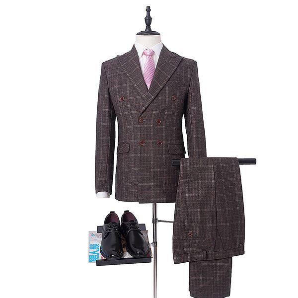 na56 double breasted man suits peak colllar groomsmen wear grids suits customized make measurements, White;black
na56 double breasted man suits peak colllar groomsmen wear grids suits customized make measurements, White;black