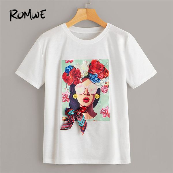 white fashion floral and figure print bowknot detail women summer tees 2019 classic o neck short sleeve t shirts
white fashion floral and figure print bowknot detail women summer tees 2019 classic o neck short sleeve t shirts