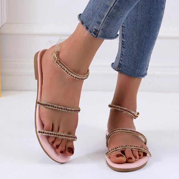 summer women sandals bling flat shoes comfort ladies woman sandalie flat buckle strap female slip on transparent sandals#g3, Black