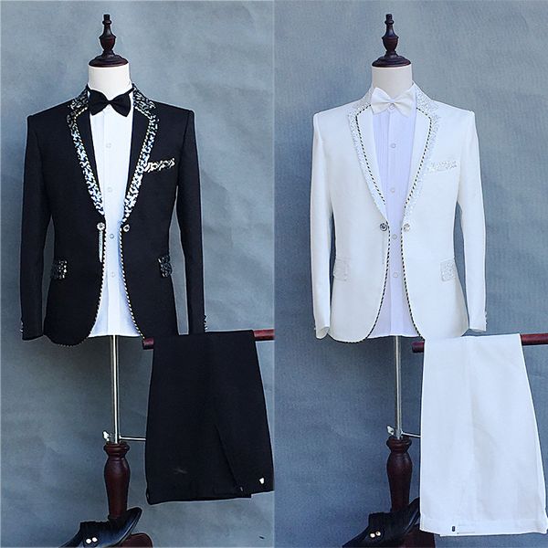men's suits & blazers 2021 men sequin joint collar slim fit stage host suit master of ceremonies performance formal dress man two piece, White;black
men's suits & blazers 2021 men sequin joint collar slim fit stage host suit master of ceremonies performance formal dress man two piece, White;black