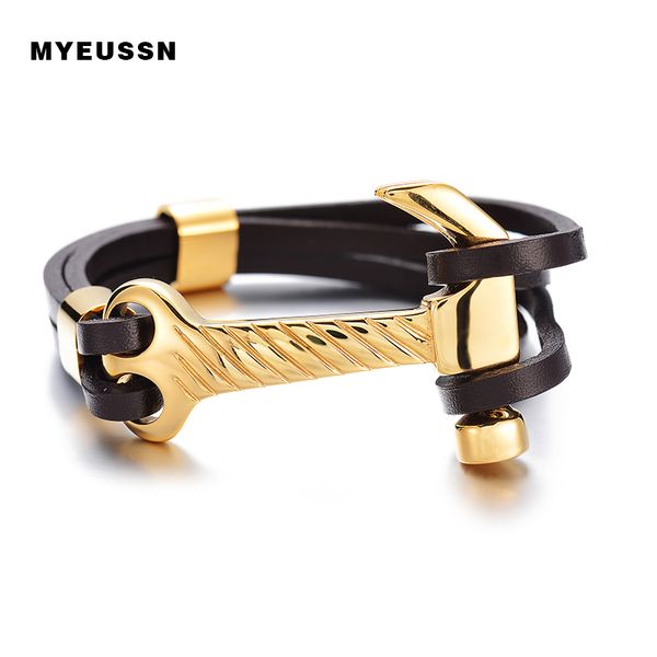316l stainless steel hip hop gold hammer buckle men's leather bracelets multilayer black genuine euramerican fashion bracelet, Golden;silver
316l stainless steel hip hop gold hammer buckle men's leather bracelets multilayer black genuine euramerican fashion bracelet, Golden;silver