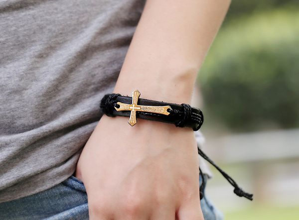 cross leather bracelets punk for women men handmade braid genuine wrap charm leather bangle vintage statement jewelry christmas gift, Golden;silver
cross leather bracelets punk for women men handmade braid genuine wrap charm leather bangle vintage statement jewelry christmas gift, Golden;silver