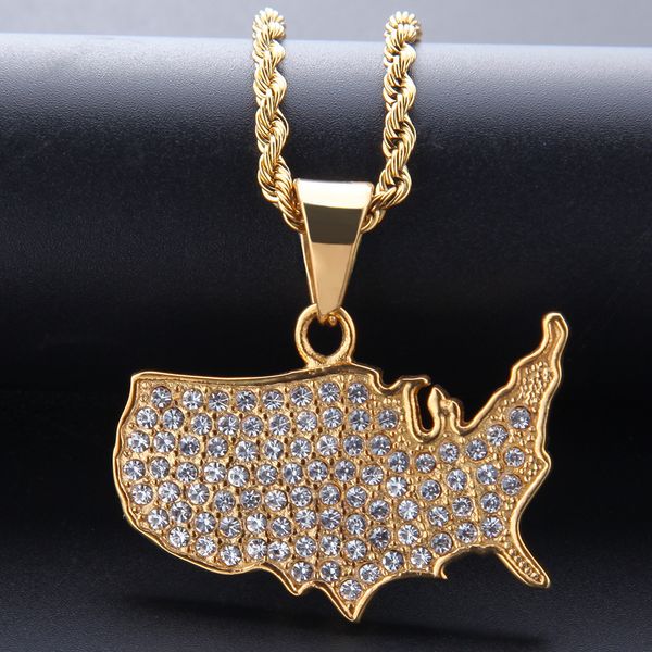 hip hop us map 18k white diamond gold iced out men women pendant 24 inches stainless steel twisted chain necklaces, Silver
hip hop us map 18k white diamond gold iced out men women pendant 24 inches stainless steel twisted chain necklaces, Silver