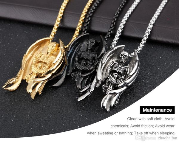 skeleton & angel wings design pendant necklace for punk men box link chain 316l steel music carnival party jewelry gx1099, Silver
skeleton & angel wings design pendant necklace for punk men box link chain 316l steel music carnival party jewelry gx1099, Silver