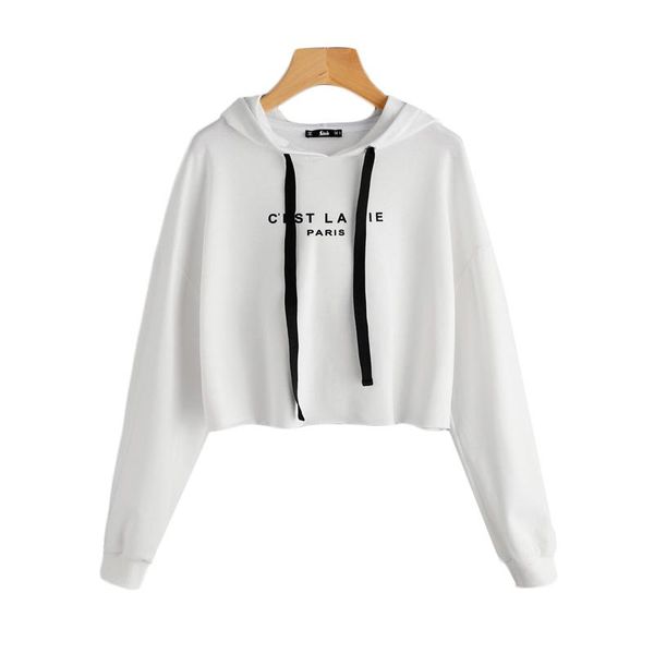 white drop shoulder raw hem crop hoodie women 's letter print long sleeve casual pullovers sweatshirt fall elegant, Black
white drop shoulder raw hem crop hoodie women 's letter print long sleeve casual pullovers sweatshirt fall elegant, Black