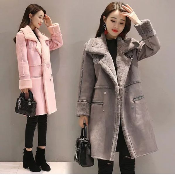 female autumn winter warm leather faux women's woolen coat long sleeve double breasted vintage loose type turn down collar 2018, Black
female autumn winter warm leather faux women's woolen coat long sleeve double breasted vintage loose type turn down collar 2018, Black