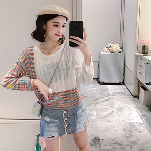 crew neck asymmetric pullover autumn long sleeve short thin color matching women sweater, White;black
crew neck asymmetric pullover autumn long sleeve short thin color matching women sweater, White;black