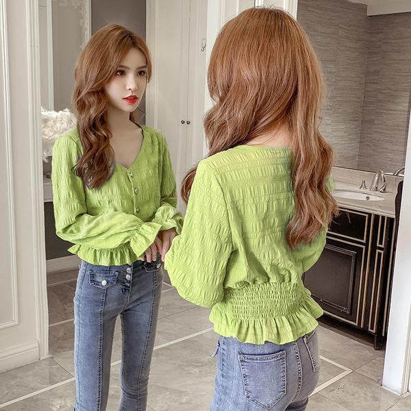 2019 new autumn women shirts ruffles full sleeve slim v-neck design feeling small waist blouse shirt wine red 6666, White
2019 new autumn women shirts ruffles full sleeve slim v-neck design feeling small waist blouse shirt wine red 6666, White
