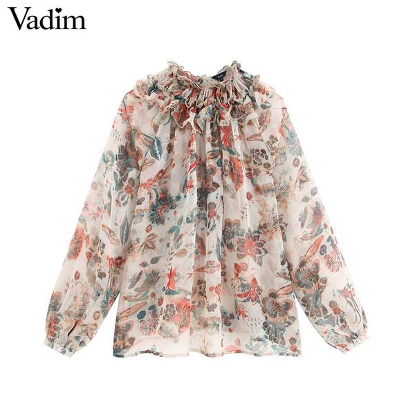 vadim women ruffled floral pattern blouse see through long sleeve shirt female casual retro stylish lb382, White
vadim women ruffled floral pattern blouse see through long sleeve shirt female casual retro stylish lb382, White