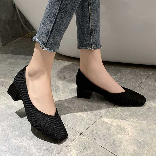 knit high heels thick heel women stretch fabric pumps elegant breathable square toe concise office high heel shoes women, Black 
knit high heels thick heel women stretch fabric pumps elegant breathable square toe concise office high heel shoes women, Black