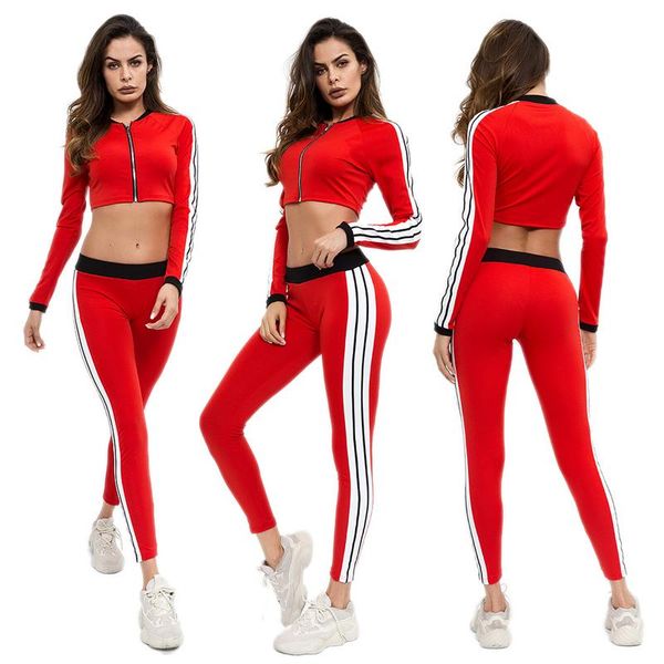new yaga suit and pants dew navel long sleeve casual suit zipper red fashion set for women ladies yoga sports cut suits, White;red
new yaga suit and pants dew navel long sleeve casual suit zipper red fashion set for women ladies yoga sports cut suits, White;red