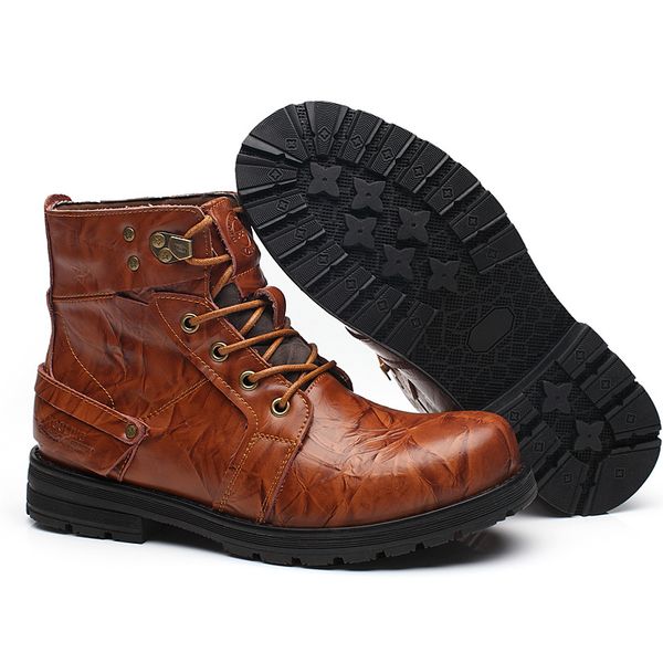 new fashion genuine leather men boots casual men shoes male working mid-calf motorcycle boots men's boots, Black