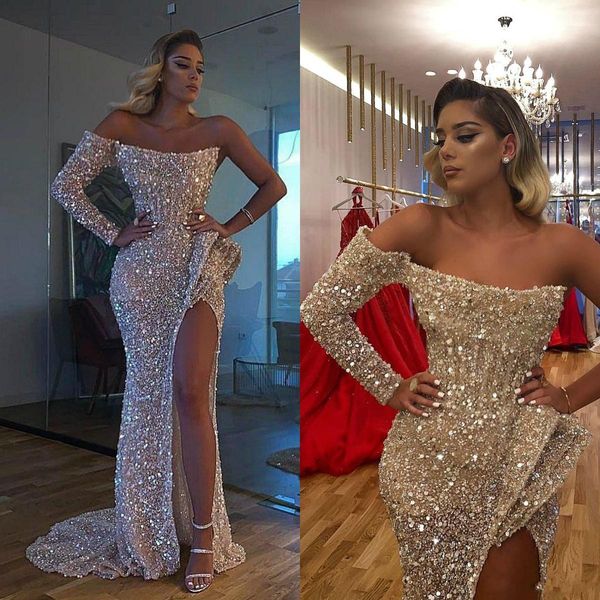 luxury glitz one shoulder mermaid prom dresses side split long sleeve formal evening wear dubai party gown arabian vestido, Black
luxury glitz one shoulder mermaid prom dresses side split long sleeve formal evening wear dubai party gown arabian vestido, Black