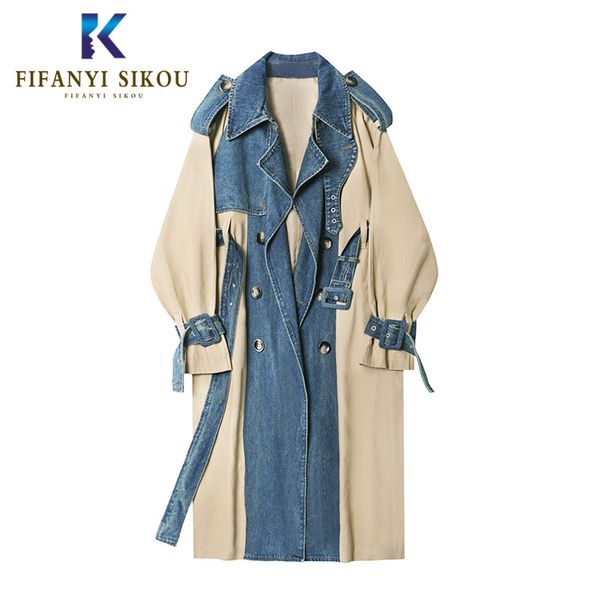 denim patchwork trench coat women 2020 new fashion double breasted long trench coat female loose casual outerwear, Tan;black
denim patchwork trench coat women 2020 new fashion double breasted long trench coat female loose casual outerwear, Tan;black