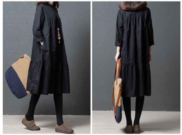 new autumn women dress cotton linen vintage loose long sleeve solid office dress vestidos robe, Black;gray
new autumn women dress cotton linen vintage loose long sleeve solid office dress vestidos robe, Black;gray