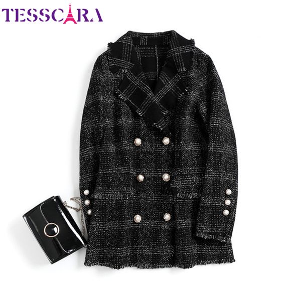 tesscara women autumn elegant plaid cashmere blazer jacket coat female 100% wool blend basic jackets designer outerwear & coats, Black
tesscara women autumn elegant plaid cashmere blazer jacket coat female 100% wool blend basic jackets designer outerwear & coats, Black